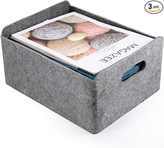Welaxy Storage Baskets Collapsible Felt Storage bin Foldable Shelf Drawers Organizers for Kids Pet Toys magazine Books Clothes Closet Cabinet decluttering (Charcoal)-Ruum Studio Home