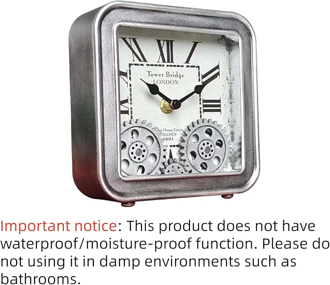 Desk Clock Vintage Metal Table Clocks with Moving Gears, Silent Retro Industrial Steampunk Quartz Small 6 inch End Table Clock for Home Office Living Room Decor Battery Operated-Ruum Studio Home
