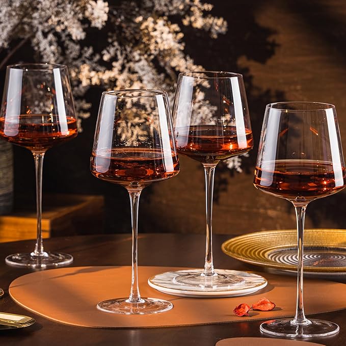 Hand Blown Red Wine Glasses Set of 4 – 23 oz Burgundy Wine Glasses With Long Stem – Large Premium Crystal Wine Glass – Unique Gift for Wedding, Anniversary, Mother’s Day – Clear Christmas, Birthday-Ruum Studio Home