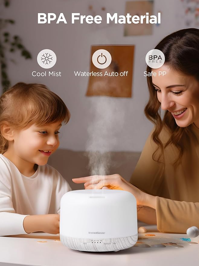 InnoGear 500ml Essential Oil Diffuser with Remote Control, Premium Ultrasonic Aromatherapy Diffusers Scent Humidifier Vaporizer Auto-Off Timer for Large Room Home, White-Ruum Studio Home