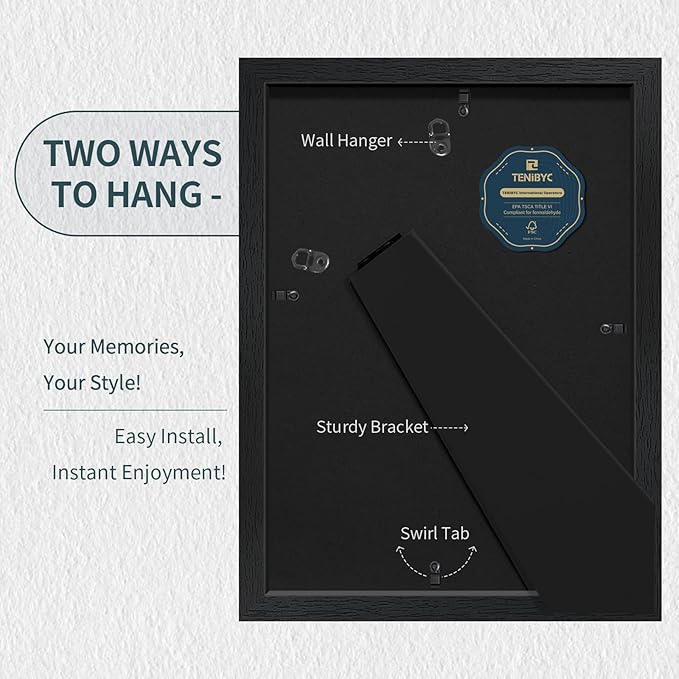 9x12 Frame 3 Pack - Black Woodgrain, 9 x 12 Picture Frame with HD Tempered Glass, Table or Wall Display-Ruum Studio Home