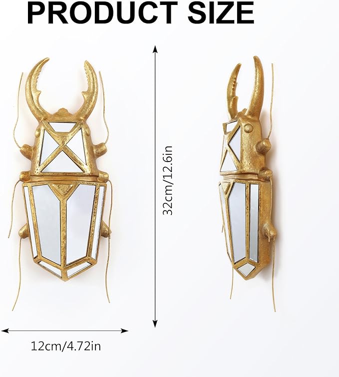 Decorative Bug Insects Beetle Mirrors - Gold Resin and Glass Wall Decor, Perfect for Victorian and European Themed Homes (Sheep Horn Beetle)-Ruum Studio Home