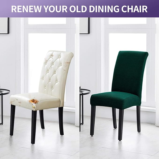 Joccun Chair Covers for Dining Room Set of 2, Dining Chair Slipcovers Stretch Dining Room Chair Covers Seat Protector,Washable Parsons Chair Cover for Home,Hotel,Banquet(Hunter,2 Pack)-Ruum Studio Home