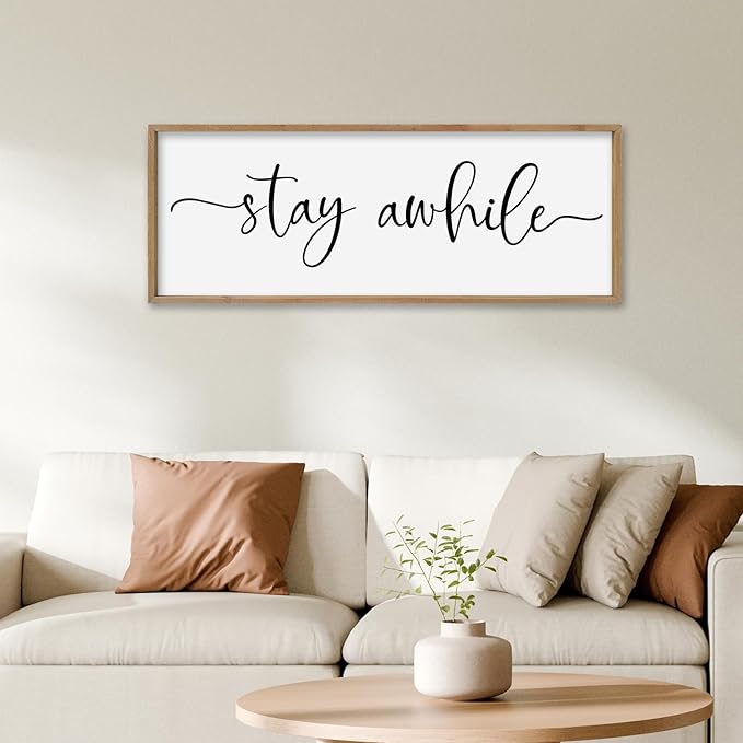 SRSZHIYUE Stay Awhile Sign Wall Decor Art 40"×15" Home Entryway Hallway Signs Large Wood Framed Wall Hanging (Wood)-Ruum Studio Home