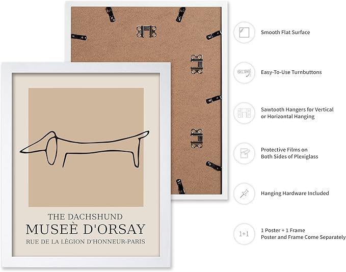 Poster Master Vintage Poster - Retro Minimalist Print - Gift for Artist, Housewarming - Dachshund Dog, Line Drawing, Abstract - Wall Decor for Living Room, Bedroom, 11x14 White Framed-Ruum Studio Home