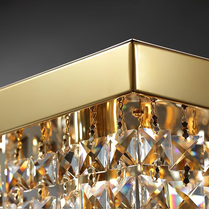 10 Lights Modern Crystal Chandelier, Gold K9 Rectangle Rectangular Chandeliers,Luxury Flush Mount Pendant Ceiling Light for Dining Room Kitchen Island L47''xW10''xH10''-Ruum Studio Home