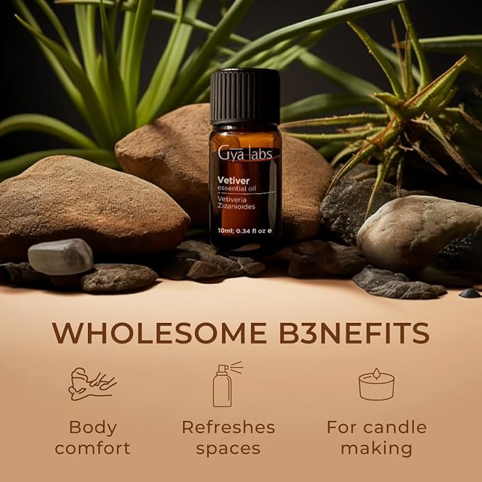 Gya Labs Vetiver Essential Oil Creates a Tranquil Atmosphere for Relaxation - 0.34 Fl Oz - 100% Pure Natural Vetiver Oil for Skin, Hair, Diffuser & Candle Making Scent-Ruum Studio Home