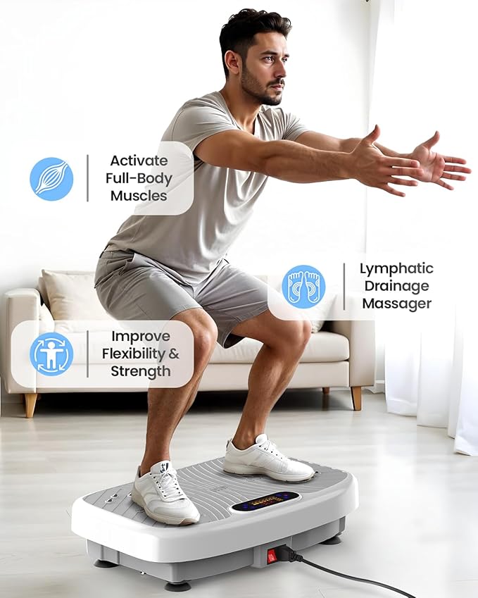 Vibration Plate Exercise Machine, Vibration Plate Platform for Lymphatic Drainage, 200 Adjustable Speeds Power Shaping Vibrating Plate Helps Weight Loss, Shaping, Max Weight 450 Lbs-Ruum Studio Home