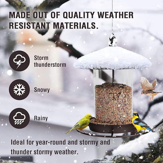 Metal Bird Feeder for Outdoors Hanging,3.0LB Seed Feeder,Easy to Fill & Clean,360° Feeding,Weatherproof Roof for Gardens and Wild Birds,Brown-Ruum Studio Home
