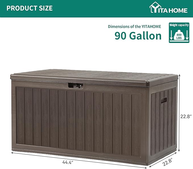 YITAHOME 90 Gallon Double-Wall Deck Box with Side Handles, Outdoor Large Storage for Patio Furniture Cushions, Garden Pool Accessories, Water Resistant & Lockable-Ruum Studio Home