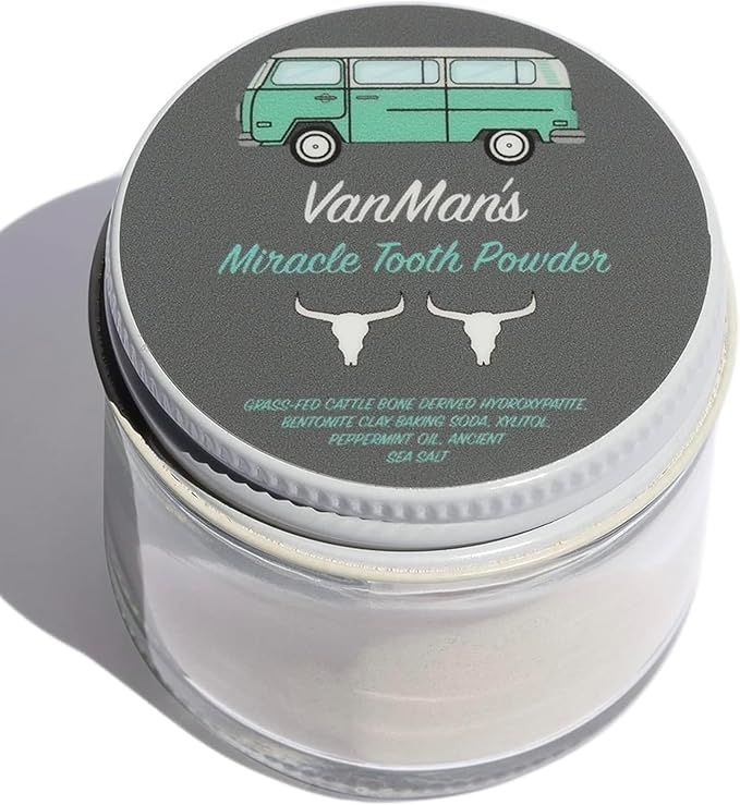 Vanman’s - Mint and Bone Tooth Powder Toothpaste - Remineralizing Tooth Powder with Cattle Bone Derived Hydroxyapatite, Bentonite Clay, Peppermint Oil and Baking Soda - 2.2 oz-Ruum Studio Home