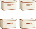 Tuza 4 Pack Storage Bins with Lids, Collapsible Closet Organizer Container, Fabric Organizer Box with Handles, Decorative Storage Boxes with Lids for Organizing Clothes, Books, File, White, Medium-Ruum Studio Home