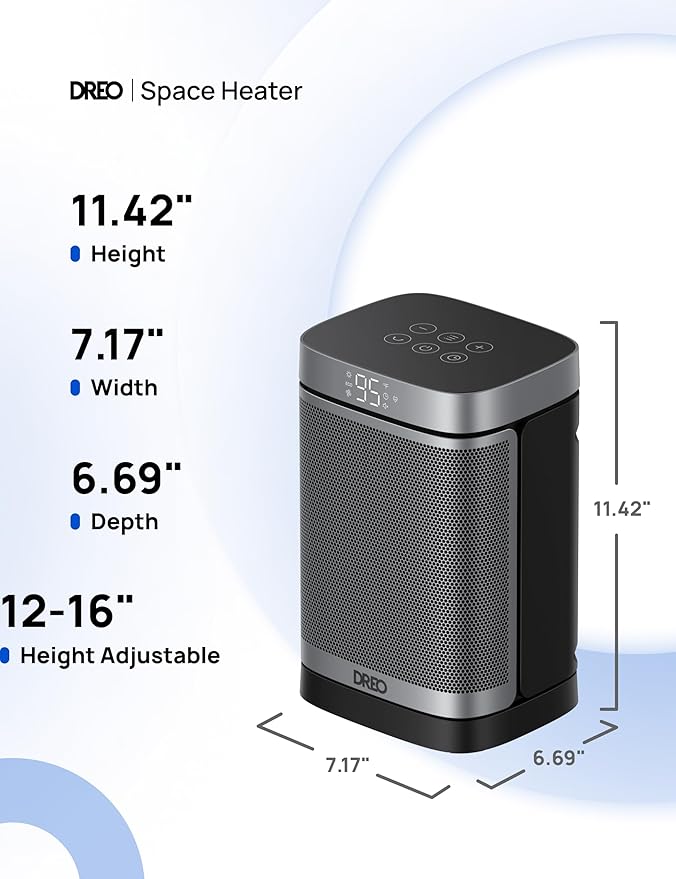 Dreo Space Heater, 1500W Portable Electric Heaters for Indoor Use, PTC Ceramic Heater for Office with Remote, Thermostat, 70°Oscillation, 12H Timer, 5 Modes, Safe Quiet Room Heater for Bedroom-Ruum Studio Home