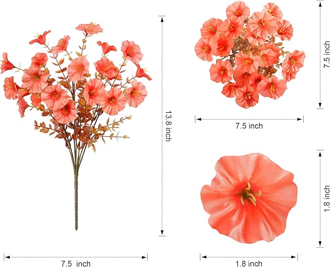 Artificial Mums for Outdoors Fake Fall Flowers Plants for Autumn Decoration, 12 Bundles Silk Morning Glory with Eucalyptus Look Real UV Resistant Faux Mums for Outside Planters Yard Patio Porch, Mix-Ruum Studio Home