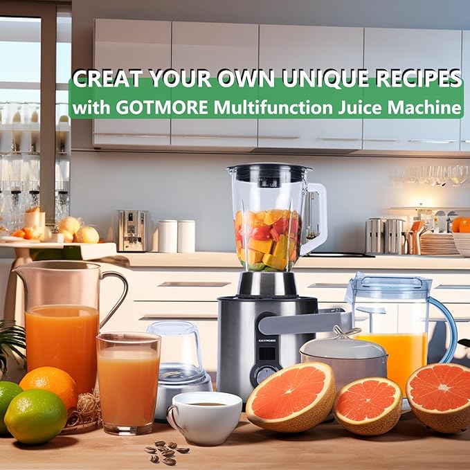 Juicer Machine, Blender & Grinder Combo 3 in 1 for Smoothies, Juice, Processing, Grinding & More 1300W Centrifugal Juice Extractor for Fruit Vegetable with 5 Speeds LCD Screen, Easy to Clean-Ruum Studio Home