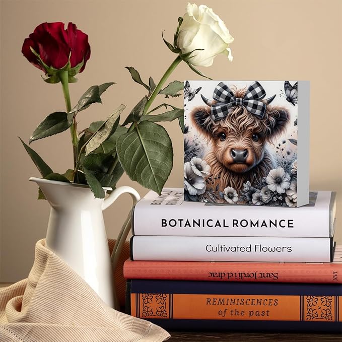 Highland Cow Decor, Highland Cow Gifts for women, Highland Cow Nursery Decor, Wooden Box Decor Sign for Home Farmhouse Office Living Room Table Shelf Tiered-Ruum Studio Home