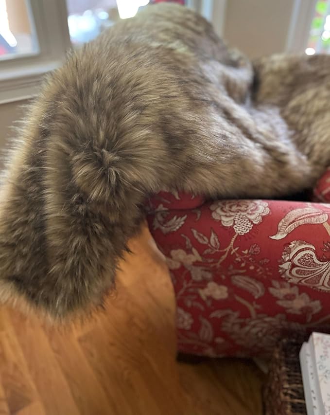 Brown Faux Fur Throw Blanket and Bedspread Caramel and Coffee Colors, Realistic Faux Brown Wolf - Light & Dark Brown Faux Fur - Luxury Throw Blanket, Made in USA, 16406-Ruum Studio Home
