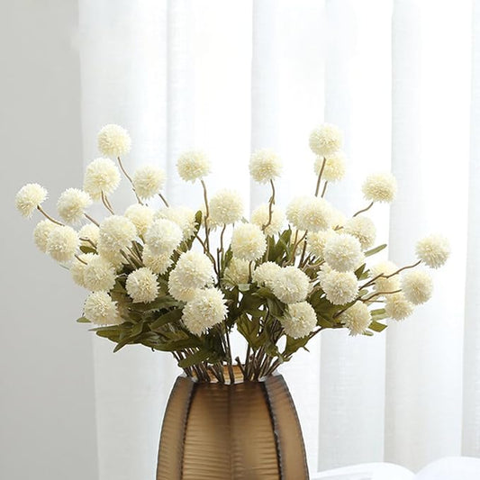 Faux White Kiku Flower, 10 Stems with 5 Heads Each & 4 Branches Eucalyptus Stems, Artificial Small Mini Chrysanthemum Flowers for Aesthetic Room Decor, Floral Arrangements Centerpiece-Ruum Studio Home