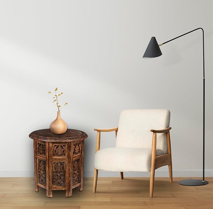 Lightnpro Handcrafted Wooden Round Accent Table - Vintage Farmhouse Octagonal Side End Table with Intricate Carvings for Living Room, Bedroom, Entryway - 18x18 Inch - Burnt-Ruum Studio Home