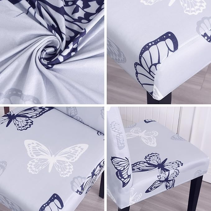 JQinHome Pattern Chair Covers for Dining Room Set of 4, High Stretch Removable Washable Parsons Chair Slipcover for Home Party Hotel Wedding Ceremony (Grey Butterfly,4PCS)
