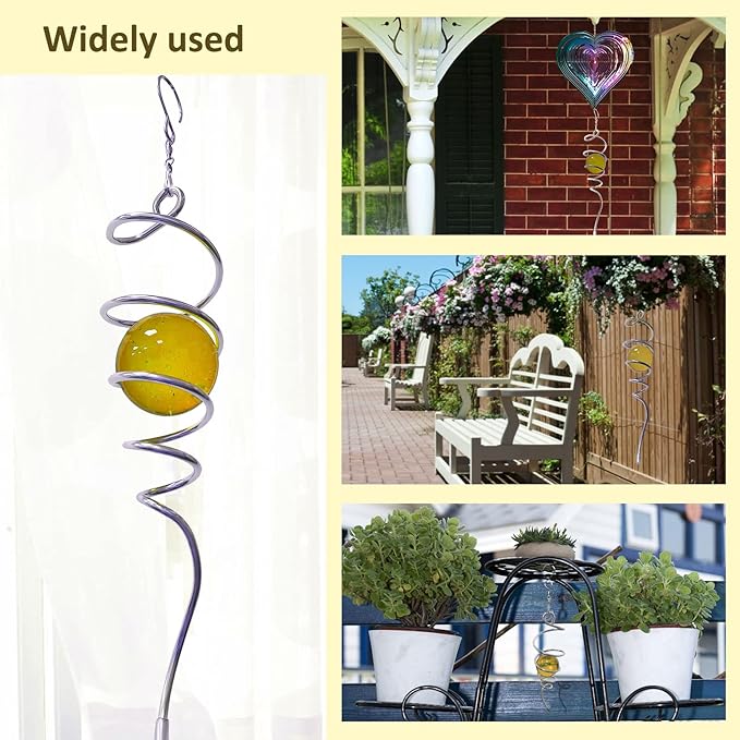 Gazing Ball Spiral Decorative Tail Wind Spinner Sun Catcher 11inch Tail and 2 inch Glass Orb. Wind Spinner Stabilizer Indoor Outdoor Garden Decoration -13 inch Height(Gold)-Ruum Studio Home