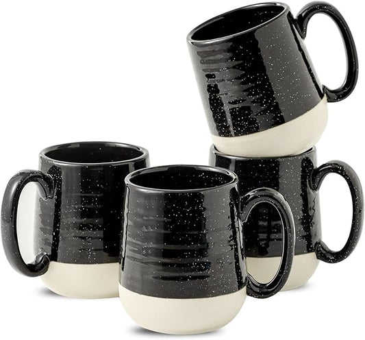 Hasense Ceramic Coffee Mugs Set, 15 oz Large Coffee Cups Set of 4, Tea Cups with Handle for Men and Women, Latte Mugs for Coffee, Tea, Milk, Hot Chocolate, Microwave Dishwasher Safe, Black-Ruum Studio Home