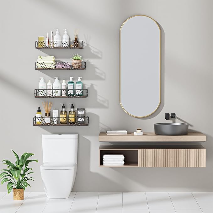 Floating Shelves for Wall Set of 4, Different Sizes Mounted Wood Floating Shelf, Wall Shelves for Living Room, Bedroom, Bathroom, Kitchen, Farmhouse Decor, Office-Ruum Studio Home