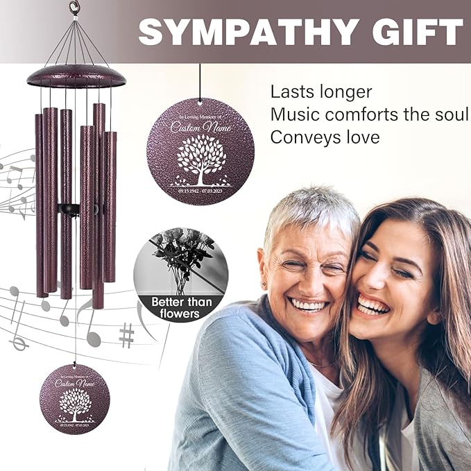 ASTARIN 36" Large Deep Tone Personalized Sympathy Wind Chimes, Memorial Wind Chime for Loss of Mother Father Loved One, Tree of Life Bereavement Gifts Decor Outdoor Patio Garden(Produced in USA)-Ruum Studio Home