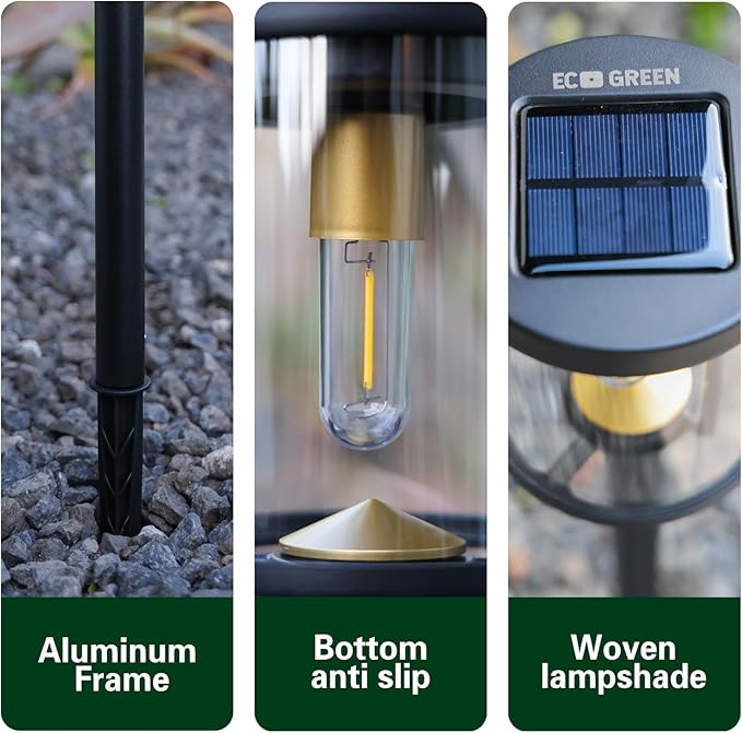 EcoGreen Outdoor Pathway Solar Light, 4pcs Pack,Garden Patio Balcony Walk Way Lights, Aluminum Leg, 5000K Daylight, Waterproof, 4.76 * 23.07in-Ruum Studio Home