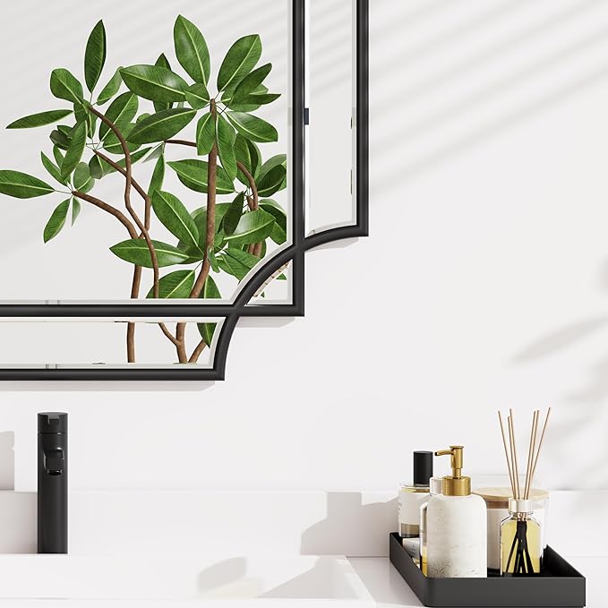 Bathroom Mirror for Wall Black Farmhouse Wall Vanity Mirror for Over Sink Wood Framed Beveled Mirrors Deco（20 * 28IN/Black）-Ruum Studio Home