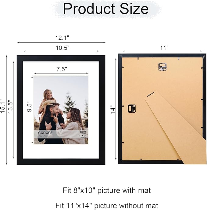 11x14 Picture Frame Set of 4, 11 x 14 Wood Photo Frames with Mat for 8x10, Wooden Frame with Real Glass Cover for Wall and Tabletop Display,Black-Ruum Studio Home