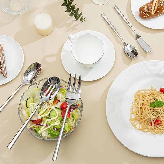 KINGSTONE Silverware Set with Serving Utensils, 45-Piece Forged Flatware Set Cutlery Set Premium Stainless Steel, Service for 8, for Kitchen, Home, Wedding, Party, Mirror Polished and Dishwasher Safe-Ruum Studio Home