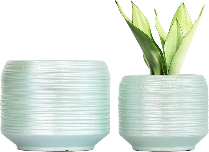 8 Inch + 6 Inch Ceramic Plant Pots Indoor with Drainage – Flower Pot Set, Decorative Indoor Planters for House Plants and Garden Use-Ruum Studio Home