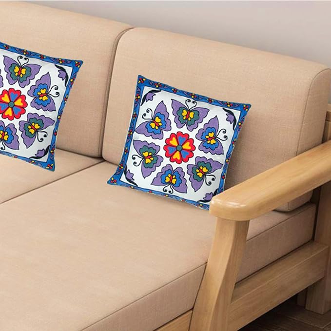 Embroidered Decorative Throw Pillow Cover, 18"x18" Set of 2, Farmhouse Pillowcase Purple Butterfly Knit Pattern Cotton Canvas Cushion Case Square Floral Pillow Case for Sofa Couch Bed Living Room-Ruum Studio Home
