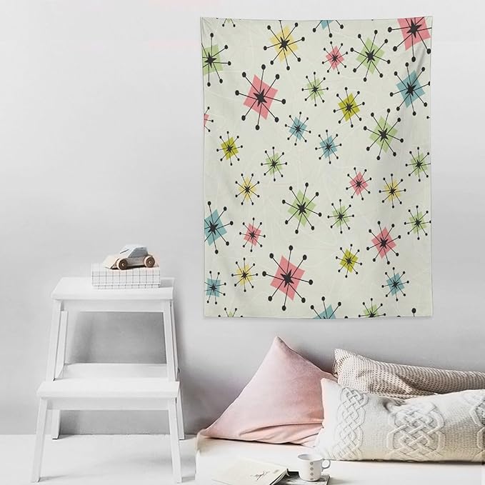 ICMOLYYENLO Abstract Cat Tapestry, Medieval Abstract Atomic Star Cat Vintage Home Wall Hanging Art Tapestry for Bedroom Living Room Dormitory 50x60 Inch-Ruum Studio Home