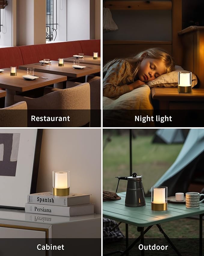 LED 4" Small LED Battery Operated Lamp Set of 2, Cordless Rechargeable Table Lamp, Mini Night Light, Waterproof Outdoor Desk Lamp for Bathroom Bar Dining Room Nursery Baby Coffee Shop (Bronze)-Ruum Studio Home