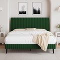 Full Size Bed Frame, Velvet Upholstered Platform Bed with Vertical Channel Tufted Headboard and Footboard, No Box Spring Required, Easy Assembly, Green-Ruum Studio Home