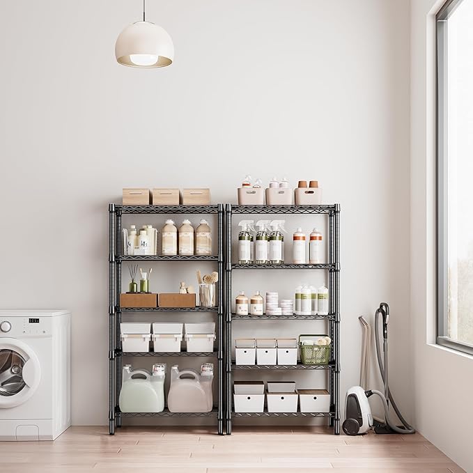 1250 lbs 5 Tier Shelf Metal Storage Shelves Shelving Wire Rack Heavy Duty Closet Organizers for Garage Kitchen Bathroom Laundry Black 13.8" D x 29.5" W x 59.5" H-Ruum Studio Home