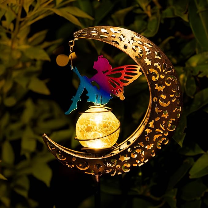 Moon Fairy Solar Garden Lights, Outdoor Decor Pathway Lights, LED Lawn Decor Lights - Gardening Gifts for Women(Moon Fairy Garden Lights)-Ruum Studio Home