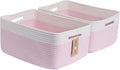 Large Storage Baskets for Shelves, Closet Organizers Bins for Clothes Blanket Towels, Baby Nursery, Toy Baskets Box, Woven Rope Baskets, 17 x 13 x 7.5”, 2 Packs Woven Pink-Ruum Studio Home