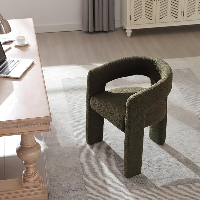 Green Sherpa Dining Chairs Set of 2, Modern Barrel Dining Room Chairs Upholstered Faux Fur Accent Chair with Arms and Round Back for Living Room Kitchen Armchair No Assembly Needed-Ruum Studio Home