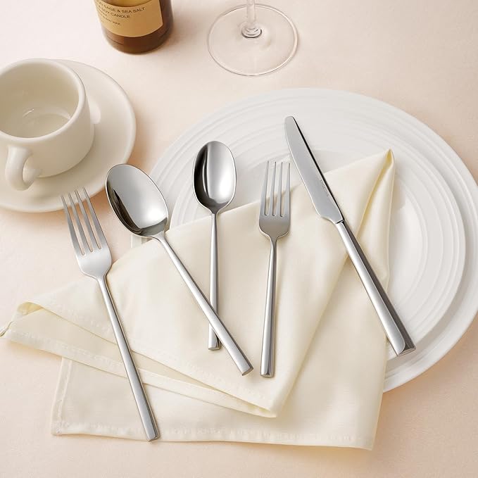 KINGSTONE Silverware Set, 20-Piece Forged Flatware Set Cutlery Set Premium Stainless Steel, Service for 4, for Kitchen, Home, Wedding, Party, Mirror Polished and Dishwasher Safe-Ruum Studio Home