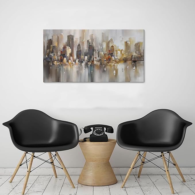New York City Wall Art - Modern Abstract Wall Art for Living Room, Office & Bedroom Cityscape & Paintings for Bedroom brooklyn bridge Wall Art Pictures Wall Decor Chicago Artwork for Walls 20×40IN-Ruum Studio Home