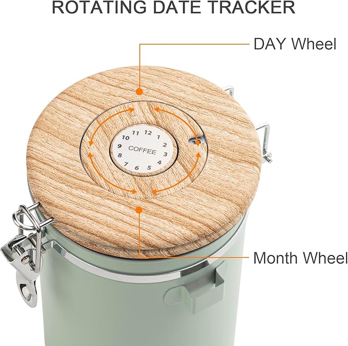 TEDSWAIT Coffee Canisters Airtight Coffee Bean Storage Container Kitchen Stainless Steel Food Storage Container with Scoop Date Tracker & CO2 Valve 61Fl Oz (Green)-Ruum Studio Home
