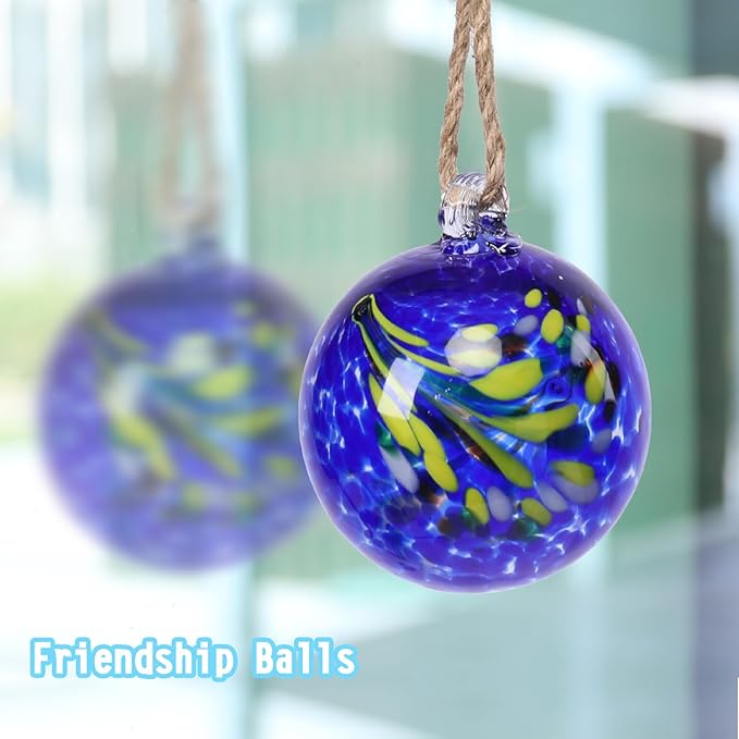 VCUTEKA Hanging Garden Gazing Ball, Hand-Blown Glass Witch Ball for Outdoor Garden Décor, 6" Blue Swirl-Ruum Studio Home