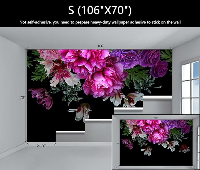 WFBHUA-Purple Peony Floral Wallpaper Tropical Botanical Leaf Rose Flower Wall Mural for Bedroom(Not Peel and Stick)-Ruum Studio Home
