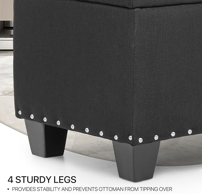 MoNiBloom 42 Inch Long Ottoman with Storage, Black Linen Foot Stool Upholstered Foam Padded Rectangular Fabric Tufted Bench Footrest for Living Room Bedroom Entry with 300 Lbs Capacity-Ruum Studio Home
