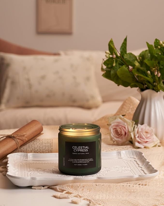 M&SENSE Celestial Cypress - Cedarwood Spice Scent Natural Soy Wax Highly Scented Candle, 11.6oz 2 Wick 70 Hours Long Lasting Candle Woody Scent Gifts for Dad-Ruum Studio Home