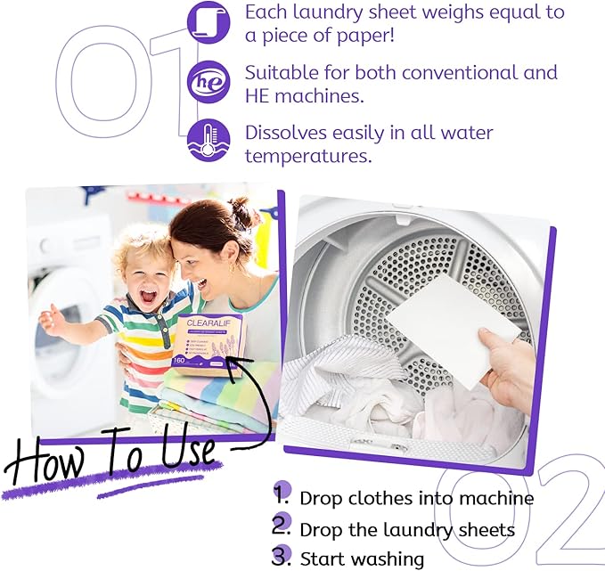 CLEARALIF Laundry Detergent Sheets, Lavender,Up to 480 Loads - Great For Travel,Apartments, Dorms,Laundry Detergent Strips Eco Friendly & Hypoallergenic (Pack of 3)-Ruum Studio Home