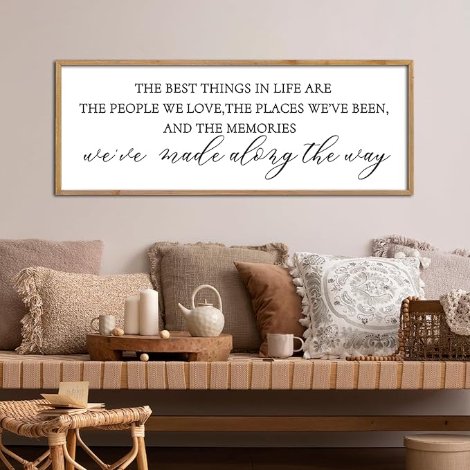The Best Things in Life Wall Decor Sign 40 x 15 Inch Memories Inspirational Quotes Wood Framed Family Entryway Living Room Home Wall Art for Farmhouse Bedroom Room (Wood)-Ruum Studio Home